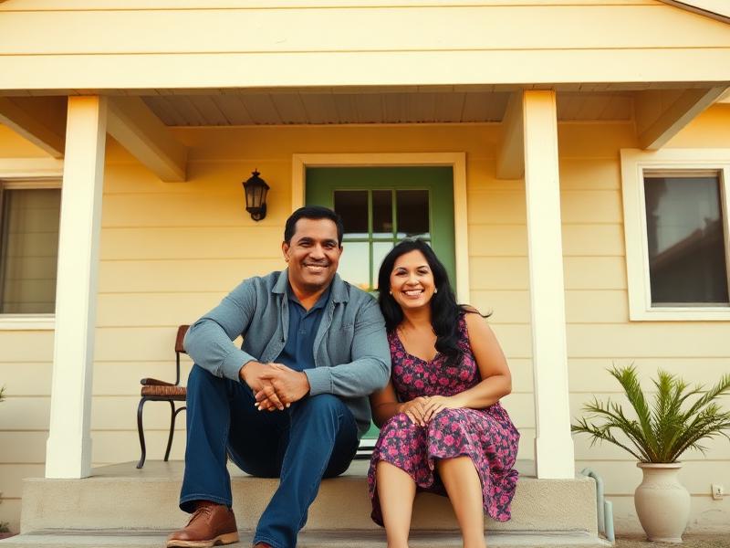 Couple sitting on front porch of their home