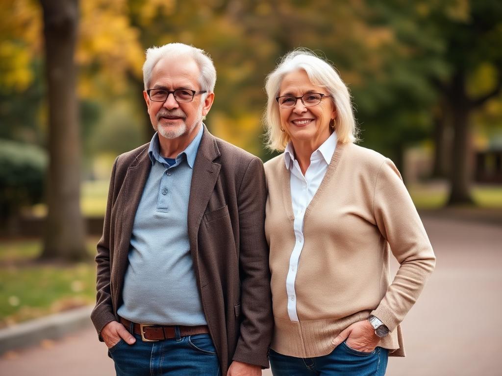 Older couple walking in a park